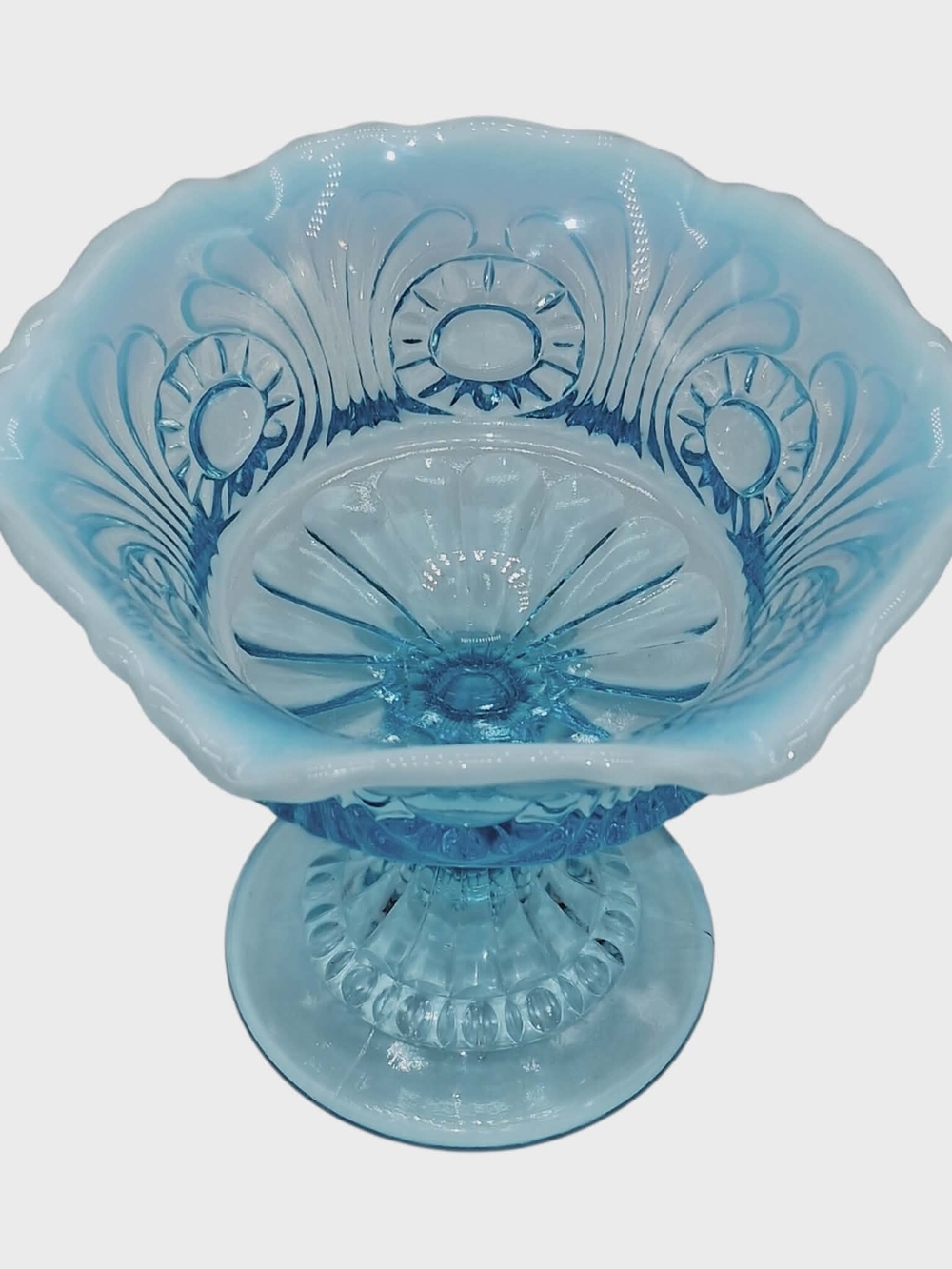 Fenton Eye & Scroll Blue Opalescent Compote - Picture 7 of 8